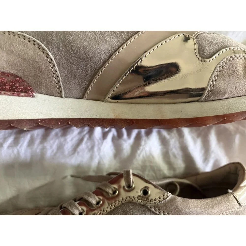 AGL Dalia Metallic Leather & Glitter Fashion Sneakers Sz EU 40/ US 9.5 Nude/Pink